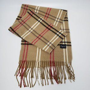 Cejon Women’s Plaid tan, red, black, cream Long Fringe Neck Scarf Warm Soft Wrap